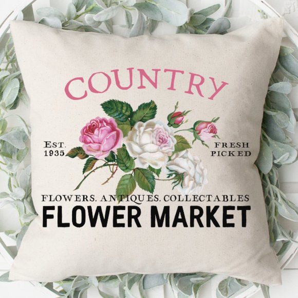 Country Flowers, Pillow Cover, Spring, Summer,Gift - Picture 2 of 4